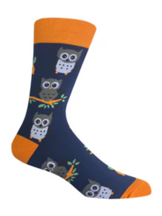 The Sockist | Fun Blue Hoooo Owl Socks | Unisex Cotton Crew Socks | Sweden-Inspired HappyFeet